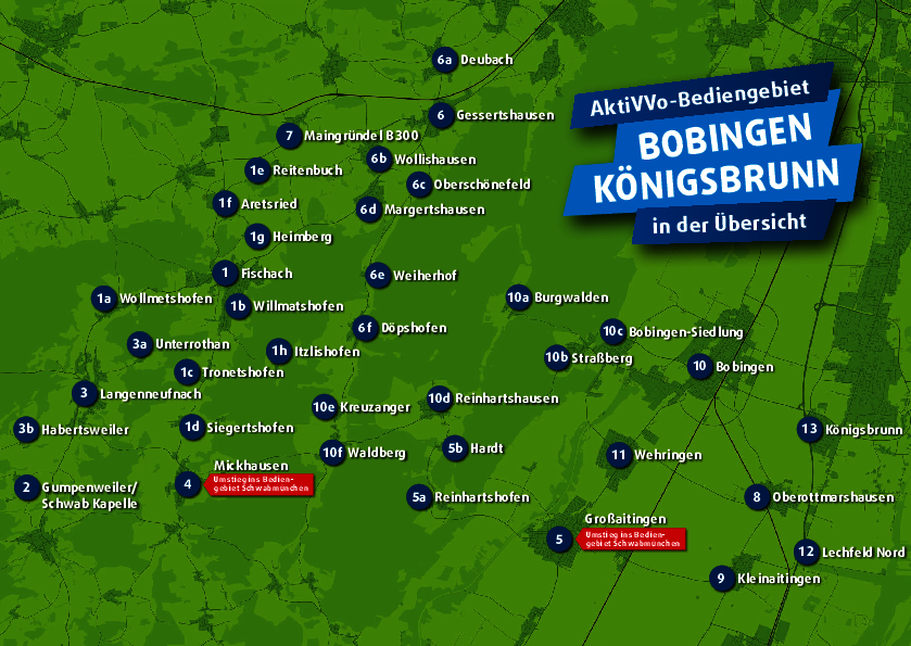 AktiVVo Bobingen-Königsbrunn Gesamt- und Detailansicht aller Haltepunkte